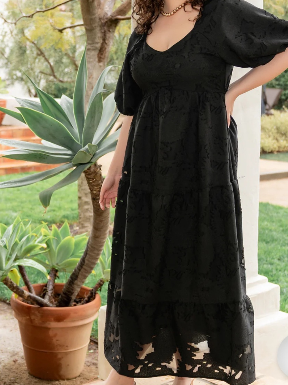Baltic Born Hayward Dress Black Puff-Sleeve Maxi Dress Size XL